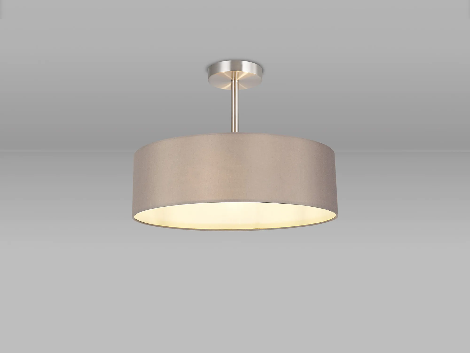 Baymont 45cm Semi Flush 3 Light Satin Nickel, Grey/White DK0714  Deco Baymont SN GR